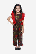 Brown Motif Print Ruffled Jumpsuit