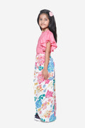Pink Stripe Ruffle Top with Floral tulip palazzo pant Set