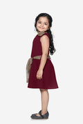Maroon Partywear Dress with Golden Detailing