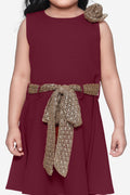 Maroon Partywear Dress with Golden Detailing