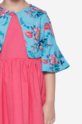 Pink Dress with Sky Blue Floral Shrug