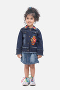 Lilipicks Dark Blue Denim Flower Applique Jacket