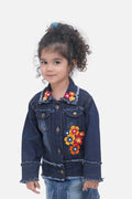 Lilipicks Dark Blue Denim Flower Applique Jacket