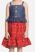 Lilipicks Denim Strappy Top with Low-High Flamingo Skirt Set