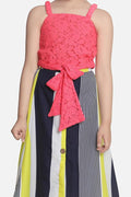 Lilipicks Neon Knot Top with Striped Maxi Skirt Set