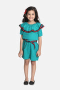 Lilipicks Teal Elegant Frilly Short Jumpsuit