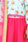 Lilpicks Floral Sea Green Choli with Hot Pink lehenga with Dupatta Set