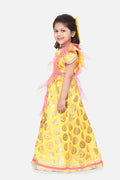Lilpicks Bright Yellow Motif Ruffle Lehenga Set