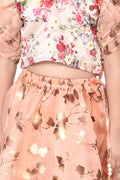 Lilpicks Floral Frilly Top with Peach Lehenga Set