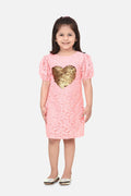 Baby Pink Mesh sequin Patch Heart Dress