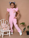 Unicorn Embrodiery Baby Pink Full Jumpsuit