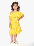 Bright Yellow Off Shoulder Flared Dress