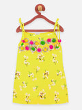 1 Yellow Orange pompom flora printed strappy kurti with sharara set