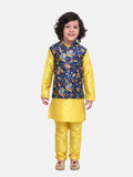 Bright Yellow Kurta Churidar with Leafy Digital Print Nehru Jacket