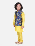 Bright Yellow Kurta Churidar with Leafy Digital Print Nehru Jacket