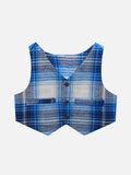 Lilpicks Blue Check Waistcoat with Pant Set
