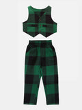 Lilpicks Green Check Waistcoat with Pant Set