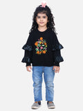 Black Printed French Terry Embroidered Full Sleeve SweatShirt