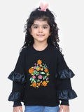 Black Printed French Terry Embroidered Full Sleeve SweatShirt