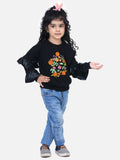 Black Printed French Terry Embroidered Full Sleeve SweatShirt