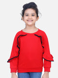 Red French Terry Full Sleeve Ruffle SweatShirt