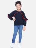 Coral French Terry Full Sleeve Ruffle SweatShirt