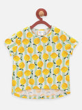 Yellow Fruit Print Round Neck Short Sleeve Tops