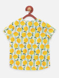 Yellow Fruit Print Round Neck Short Sleeve Tops