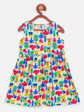 Multicolor All Over Printed Bow Flared Dress