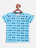 Blue Quirky Printed Round Neck Short Sleeve T Shirt