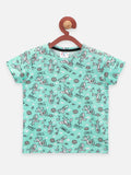 Sea Green Quirky Printed Round Neck Short Sleeve T Shirt