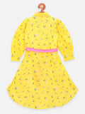 Lilpicks Yellow Neon Pink Asymmetrical Dress