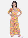 Lilpicks Frilly yellow flower block print palazzo set