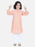Lilpicks Peach White Thread Chikankari Kurta Pyjama Set
