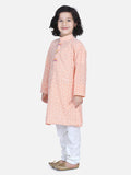 Lilpicks Peach White Thread Chikankari Kurta Pyjama Set