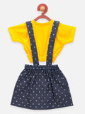 Lilpicks Yellow Crop Knot Top with Dungaree Set