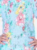 Lilpicks Powder Blue Floral Hi-Neck Smocking Top