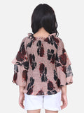 Lilpicks Beige Floral bell Sleeves Smocking Top