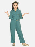 Lilpicks Vintage Green Golden Button Formal Jumpsuit