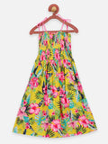 Lilpicks Yellow Flower Printed Sleevless Strappy Dress