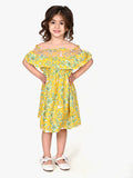 Yellow Floral Print Off Shoulder Flared Dress
