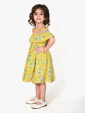 Yellow Floral Print Off Shoulder Flared Dress