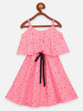 Lilpicks Pink Flower Print Cape Strapy Flared Dress