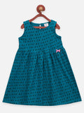 Lilpicks Teal and Multi All Over Printed Pack of 2 Bow Flared Dress