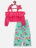 Lilpicks Pink Strappy Top and floral Green Palazzo set
