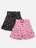 Lilpicks Black And Pink Polka Print Pack Of 2 Shorts