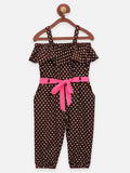 Lilpicks Brown Polka Jumpsuit with Neon Belt