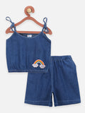 Rainbow Crop top with Denim shorts Co-ord Set