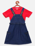 Red Tee with Denim Dungaree Set