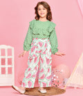 Green Polka Frilly Top with Watermelon Print Palazzo Set